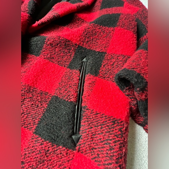 Lucky Brand Buffalo Check Plaid Oversized Wool Blend Coat, Red & Black, Sz - L - Picture 11 of 16